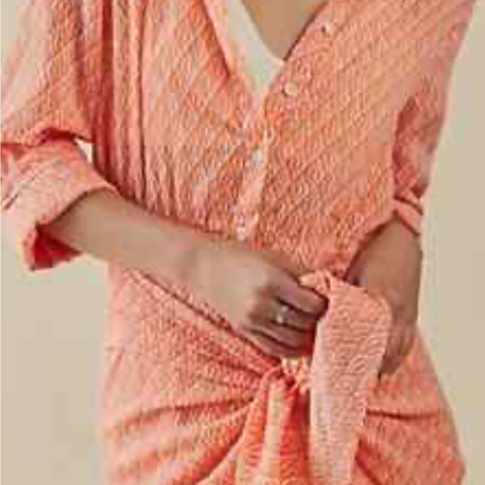 Free People Peach Textured Long Sleeve Rillo Beach ShirtDress. size S